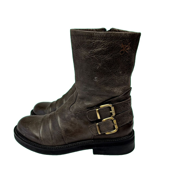 otBT Boots Womens Size 7.5 M Brown Appleton Leather Zip Double Buckle Moto - Picture 1 of 15